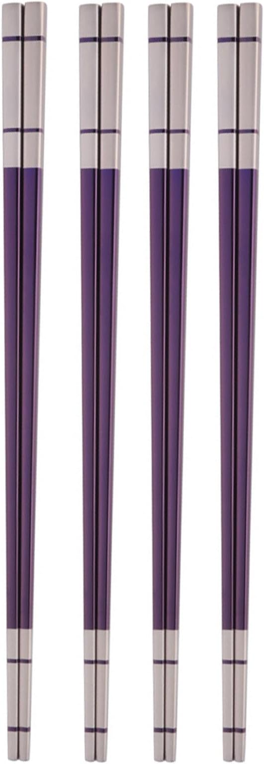 Reusable Stainless Steel Chopsticks,Dishwasher Safe , Easy to Use(4 PCS,purple)