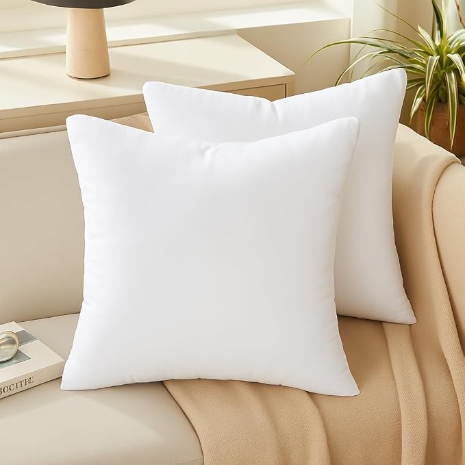 Oubonun 28 x 28 Throw Pillow Inserts | Soft, Plush & Decorative Down Alternative Pillows for Couch Sofa Bed, Machine Washable - White, Pack of 2