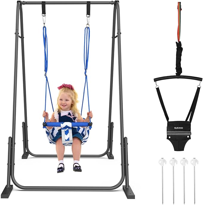 Slevoo 2 in 1 Baby Jumper Swing, Portable Toddler Swing with Foldable Stand, Indoor Outdoor Baby Jumpers and Bouncers, 6 Months to 6 Years, Black