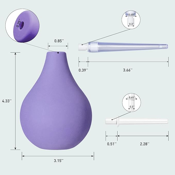 TopQuaFocus 8oz Enema Bulb Kit Anal and Vaginal Douche Bulb for Men Flushing System Enemas Silicone Bulb 4 Replaceable Tips (Purple, 224ml)