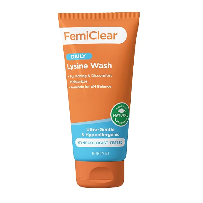 FemiClear Daily Lysine Feminine Wash, Ultra-Gentle Cleansing, 6 fl oz | Gynecologist Tested Intimate Wash For Itching, Irritated Skin & Odor, pH-Balanced, Natural & Organic Ingredients