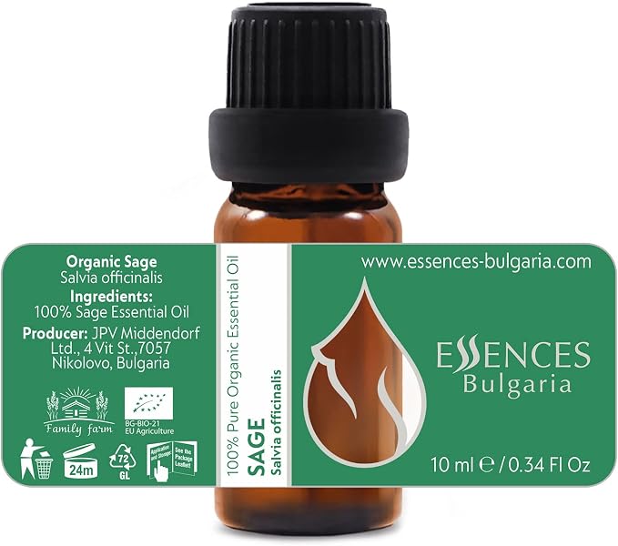 Set Bliss Organic Essential Oils | Rosemary + Sage + Lavender | 100% Pure and Natural | Undiluted | Therapeutic Grade | Family-Owned Farm | Non-GMO | (3 pcs x 10 ml)