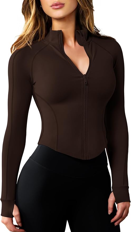 AVGO Women's Workout Jacket Lightweight Zip Up Cropped Yoga Jackets Slim Fit Athletic Tops with Thumb Holes