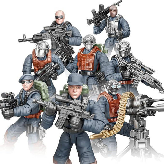 SWAT Mini Military Action Figure with Weapons and Accessories Building Blocks Playset, 8 PCS 1:36 Scale Police Figure, Multiple Movable Joints, Best Gift for Kids 8 9 10