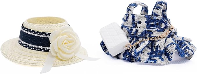 Clothes for 17cm Dolls, Luxury Chic Style Set High-End Fashion Outfit 3 Piece Set Including a Hat,Clothes and Bag with Premium Dolls Accessories for Play & Display (Blue) - No Logo