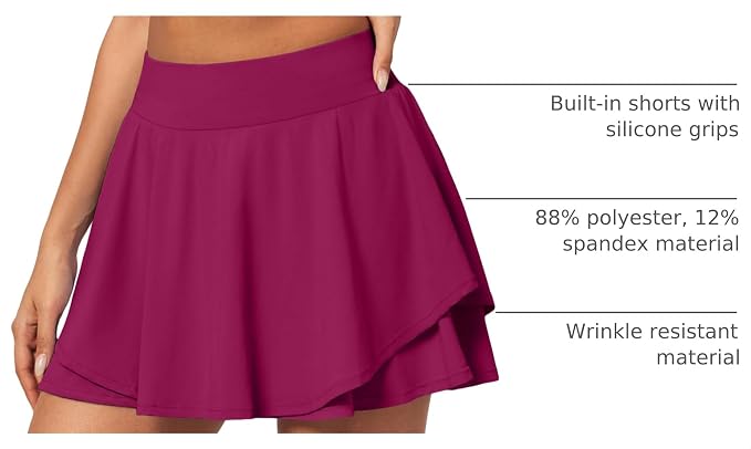 IUGA Tennis Skirt Pleated Skorts for Women with Pockets Skirts for Women | Double Ruffle Skort , Built-In Shorts, 2 Pockets, Tummy Control Breathable, Quick-dry, for Golf, Athletic, Running, Workout