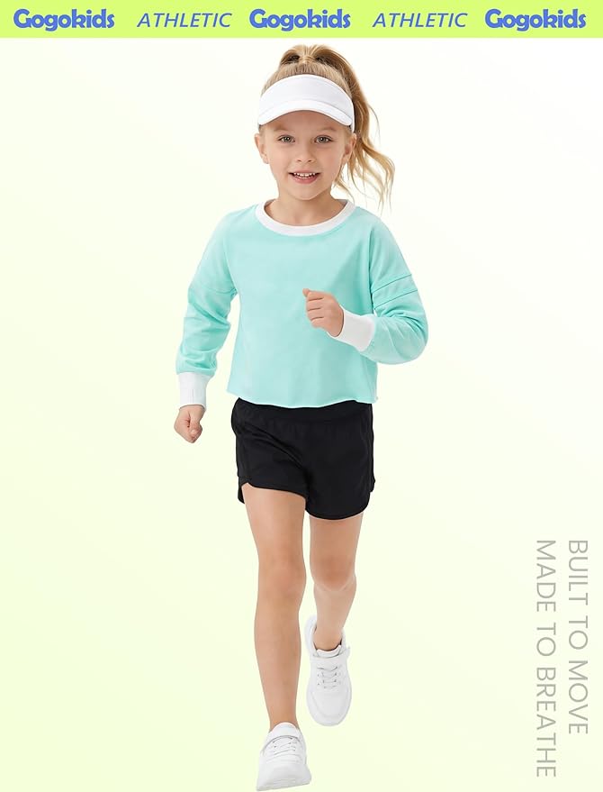 Gogokids Girls Shirts Long Sleeve Athletic Shirts Open Back Tops Active Sports Tshirts Yoga Workout Crop Tees 5-14 Years