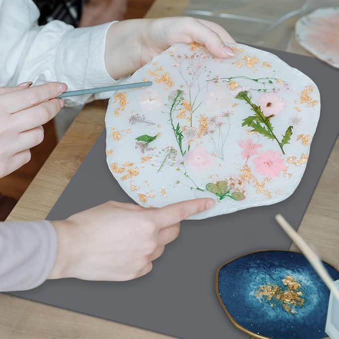 Silicone Mat, IKOCO 15.7"x 11.8" Silicone Craft Mat for Playdough A3 Large Nonstick Resin Molds Sheets for Epoxy Resin Jewelry Casting, Black and Grey