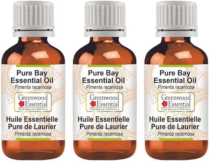 Greenwood Essential Pure Bay Essential Oil (Pimenta racemosa) Steam Distilled (Pack of Three) 100ml X 3 (10 oz)