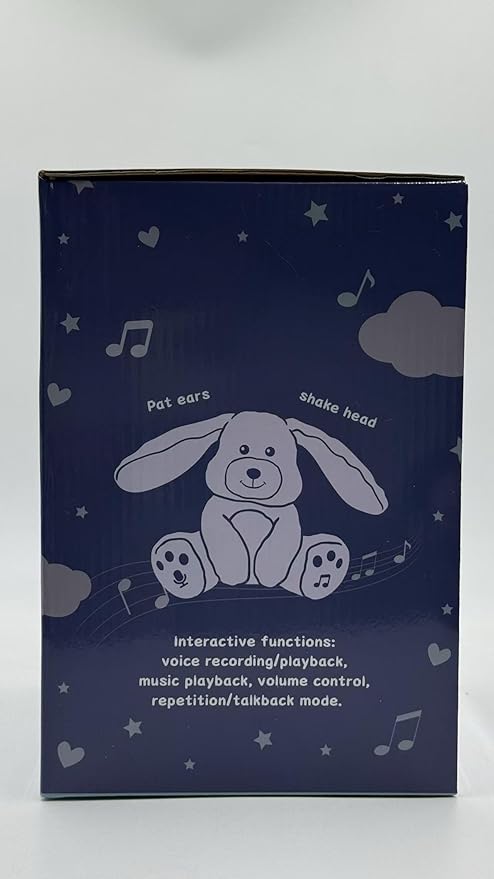 YH YUHUNG Interactive Talking Bunny Plush – Two Modes: Record (10s) & Repeat Talk-Back, 10 Songs, Flapping Ears, Volume Up/Down, Soft Gray-Pink, 3×AA Required, Ages 3+