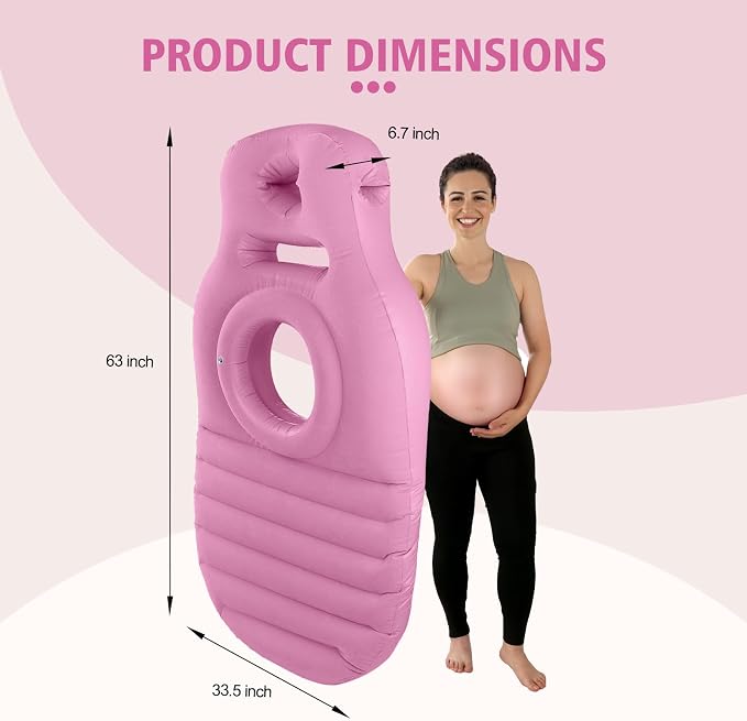 Inflatable Pregnancy Pillow with Belly & Head Hole, Prone Pregnancy Pillow for Stomach Sleepers, Maternity Air Mattress for Belly Support, Pregnancy Pool Float for Tummy Relaxation & Massage, Pink
