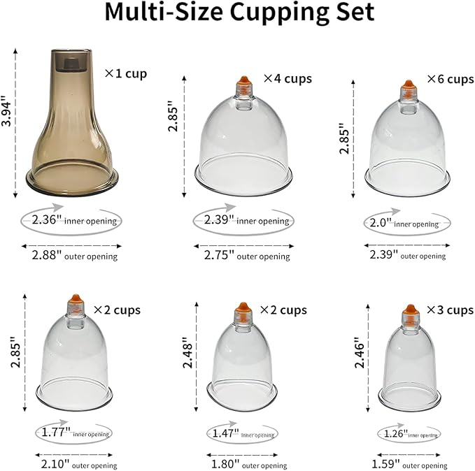 Cupping Therapy Set w/ 18 Massage Cups for Pain Relief Physical Therapy Cupping Kit for Massage Therapy with Vacuum Pump, Black Box
