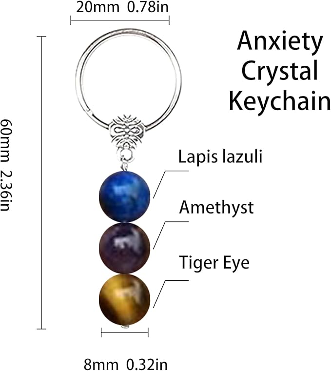 Healing Crystal Keychain Bracelet Set Healing Stones Anxiety Relief Natural Crystal Keychain for Women