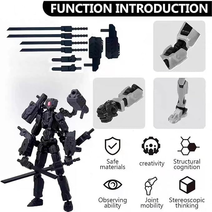 T13 Action Figure Set, 3D Printed Dummy 13, Titan 13 with 6 Arms, T 13 Multi-Jointed Movable, Lucky 13 Robot Desktop Decorations for Game Lovers Toys (Assembly Completed) (Black)