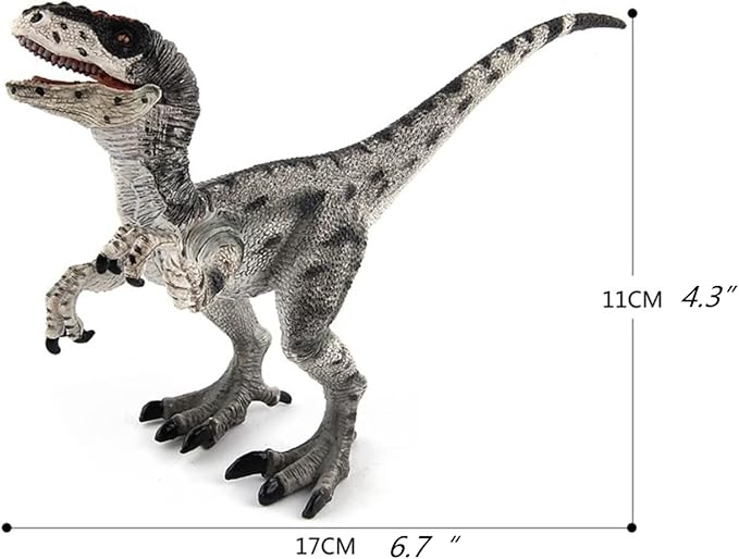 Dinosaur Toy Velociraptor Figurine with Moving Jaw and Hands,Detail Raptor Action Figure Toy Gift and Dinos World Collection Toys for Birthday Gift,Kids Toys,Party Favor(Grey)