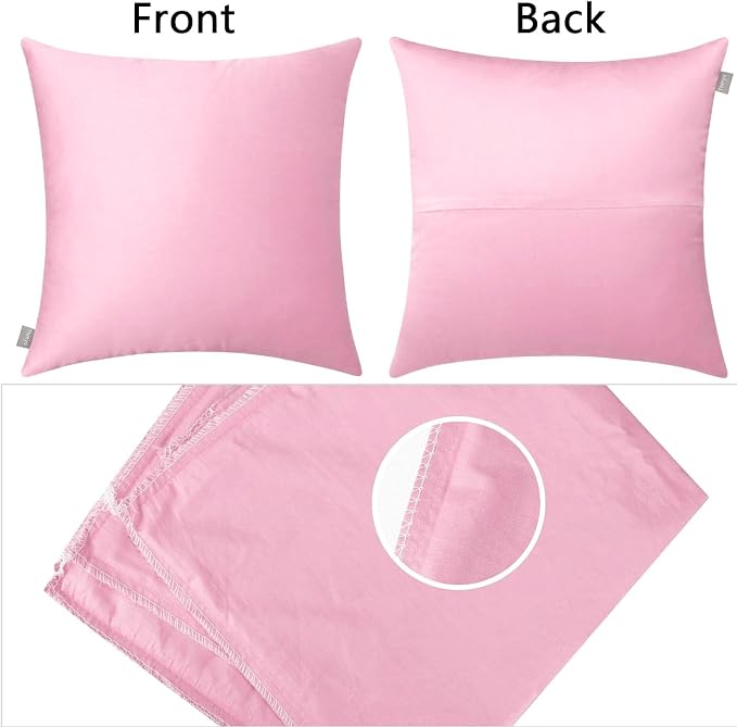 Thmyo 4-Pack 100% Cotton Comfortable Solid Decorative Throw Pillow Case Square Cushion Cover Pillowcases Blank Pillow Covers Valentines Day DIY Throw Pillowcase for Sofa Bed(20x20inch/50x50cm,Pink)