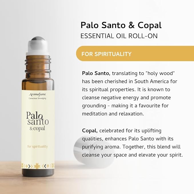 Palo Santo & Copal Essential Oil Roll-On by Aromafume | 1 x 10ml / 0.33 fl oz | Aromatherapy Oils | Natural Roll On Perfume | Spiritual Meditation Accessories