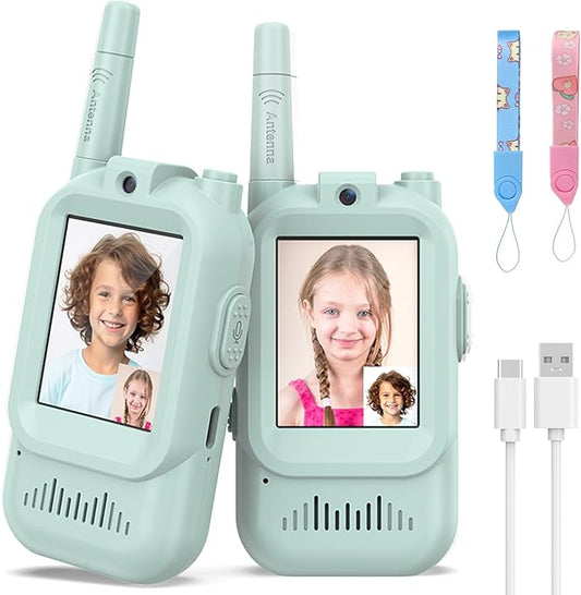 Walkie Talkies for Kids Pack of 2, Rechargeable Long Range Two Way Radios Toys for Boys Girls Age 3-5, Outdoor Adventure Camping Hiking, Birthday with Pink Blue Design