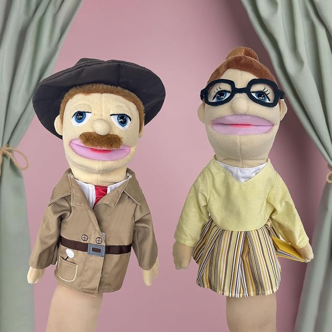 Professional Hand Puppets,2pcs Detective Puppet and Teacher Hand Puppet for Kids Role Play,Teaching Puppet Stuffed Toys Character Puppets with Movable Mouth（01-Detective&Teacher）