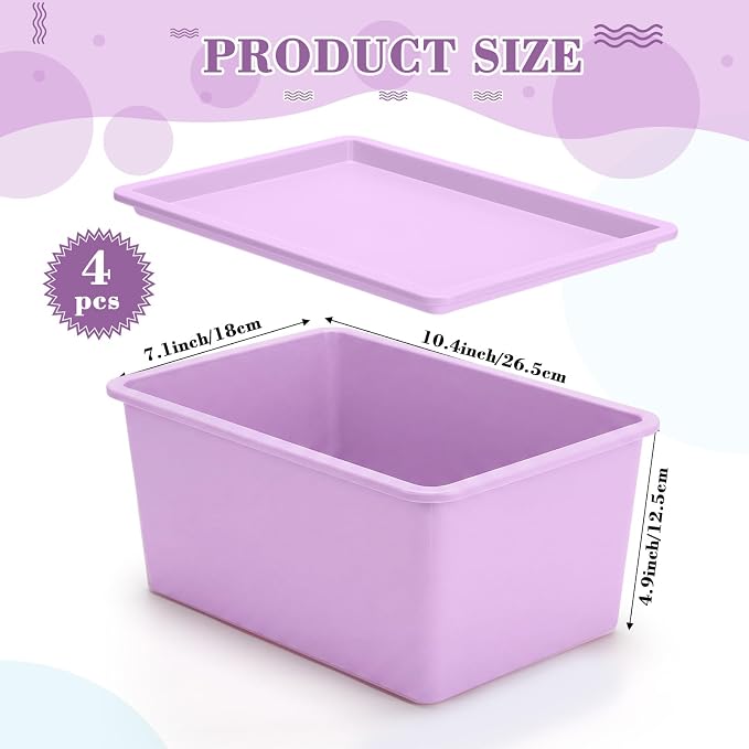 4 Pcs Storage Bins with Lids Plastic Stackable Containers for Classroom Room Organizing Shelves Christmas Ornament Box Baskets(Dark Purple, Light Purple,Small)