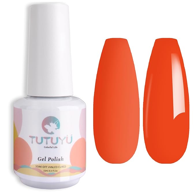 Neon Orange Red Gel Polish,15ml UV Lamp Soak Off Bright Orange Gel Nail Polish for Manicure Salon or DIY Nail Art at Home,Spring Summer Colors - GP0084