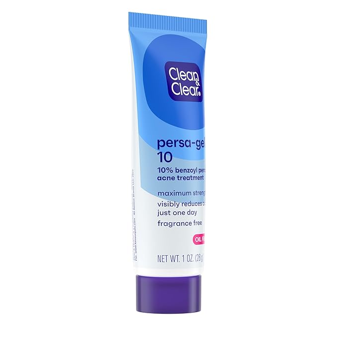 Clean & Clear Persa-Gel 10 Oil-Free Acne Spot Treatment with Maximum Strength 10% Benzoyl Peroxide, Topical Pimple Cream Visibly Reduces Acne in One Day, Fragrance-Free, 1 fl. oz (Pack of 4)