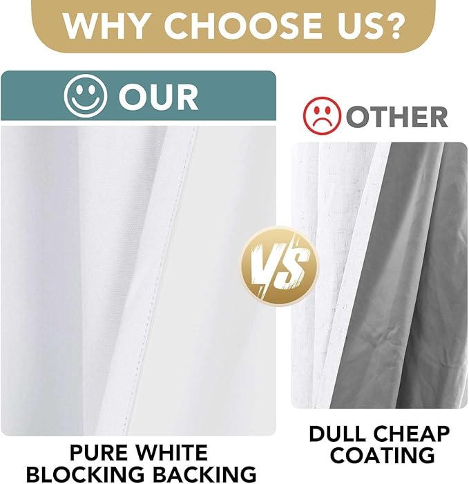 H.VERSAILTEX Primitive Linen Curtains 100% Blackout Curtain Drapes Burlap Curtains with White Thermal Insulated Liner, Grommet Top Curtain Living Room/Bedroom (2 Panels, 42 x 45 Inch, White)