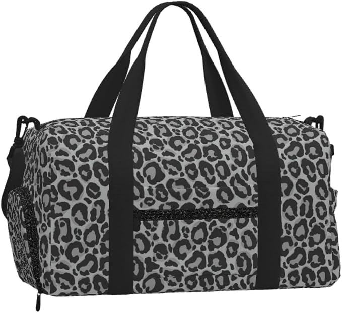 Fiokroo Sports Gym Bag Grey Leopard Pattern Travel Duffel Bag For Men Women With Shoe Compartment Water Resistant Gym Bag Carry On Duffel Bag For Weekend Traveling Yoga Gym Sports