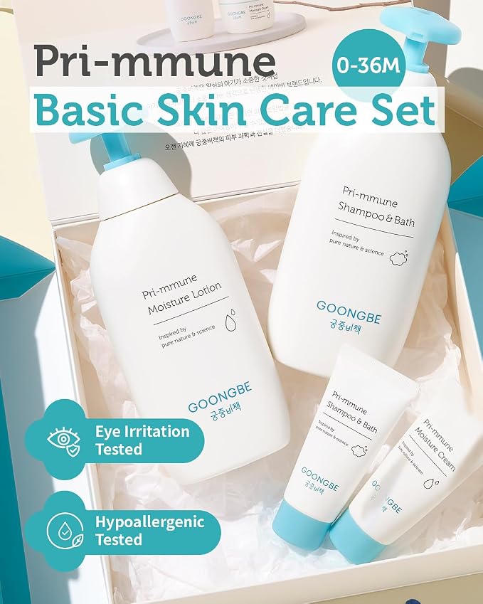 GOONGBE Baby Skin Care Gift Set - Korean Baby Skincare & Bath Time Essentials - Shampoo & Bath, Moisutre Lotion, Cream - Hydrating & Nourishing, 4 Items