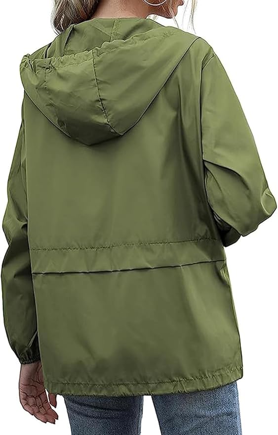 Women's Waterproof Raincoat Lightweight Rain Jacket Hooded Windbreaker with Pockets for Outdoor