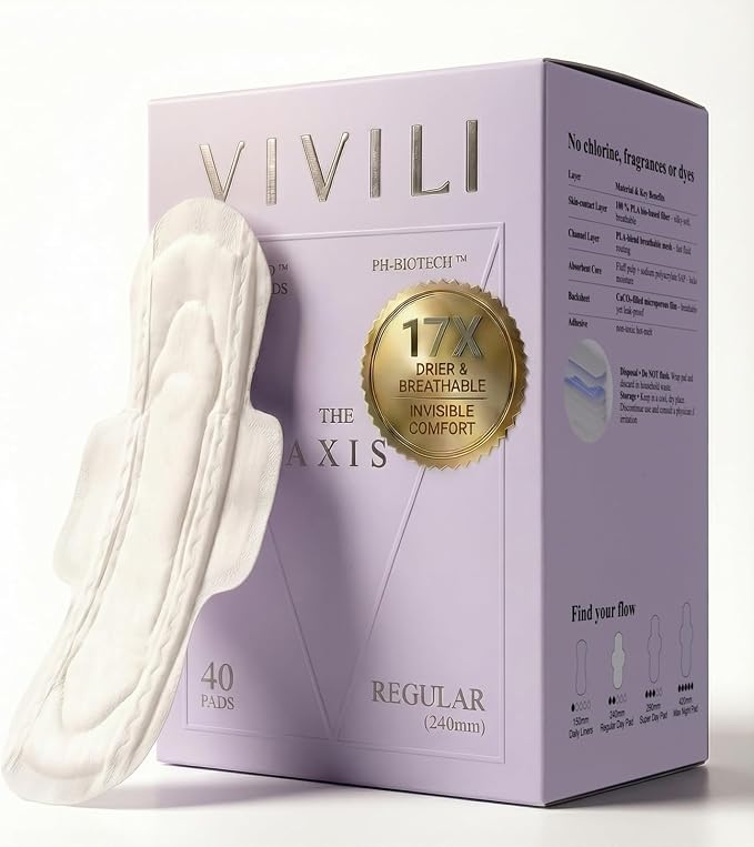 Ultra Thin Pads with Wings 9.5" Plant-Based for Sensitive Skin | 17x drier than cotton, pH-balanced plant-based pads. Invisible fit for leggings & activewear, unscented, sensitive skin, 40ct