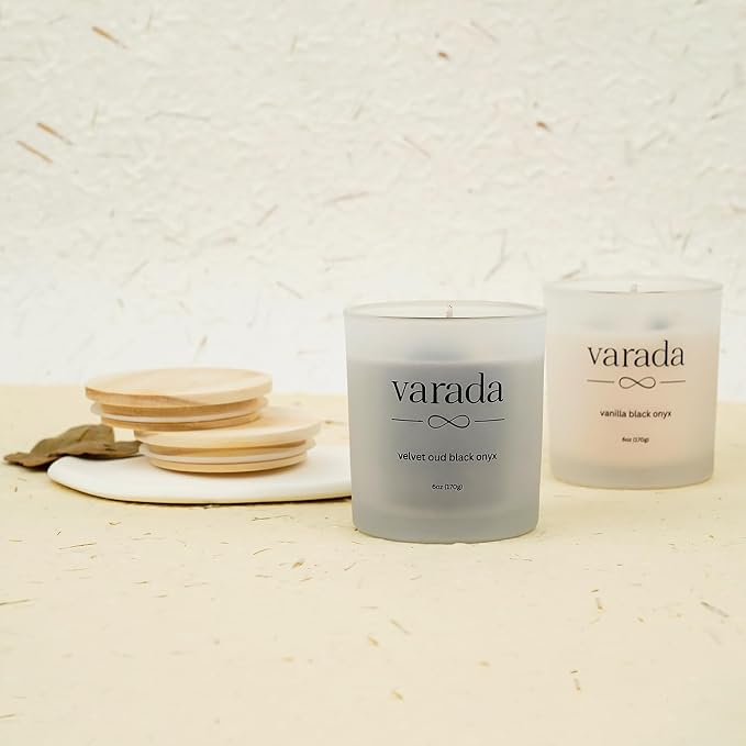 Aromatherapy Soy Candle Gift Set. 24K Gold Foil and Black Onyx -80 Hours of Clean Burn. Vanilla and Velvet Oud. Stess Relief. Relaxation. Manifestation. Birthday. Appreciation.