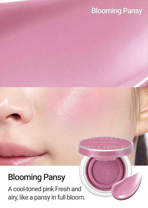 JUNG SAEM MOOL Artist Cushion Blush | Easy to Blend with Puff, Buildable Liquid Blush for Cheeks with a Dewy & Natural Finish, Korean Makeup (Blooming Pansy)