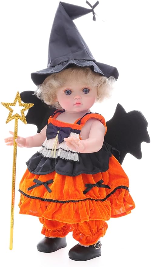 Halloween Reborn Toddler Dolls – 18 Inch Realistic Toddler Doll Girl Full Body Vinyl with Purple Eyes & Witch-Inspired Outfit – Gift-Ready for Girls, Collectors & Seasonal Display