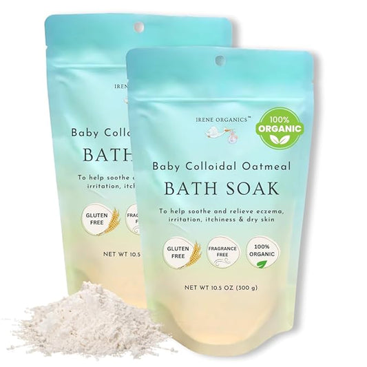 Oatmeal Baby Bath Powder by Irene Organics with Colloidal Oatmeal for Treatment of Eczema, Diaper Rash, Dry Skin and Irritation, Moisturizes and Soothes Baby’s Skin, 2 Pack