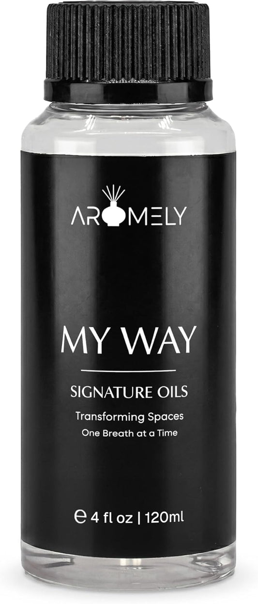 AROMELY My Way Diffuser Oil Blend | Luxury Home Fragrance Oil for Diffusers | Inspired by 1 Hotel | Signature Scent with Notes of Leather, Cardamom, Lemon, Cedarwood, Iris & Amber | 120ml