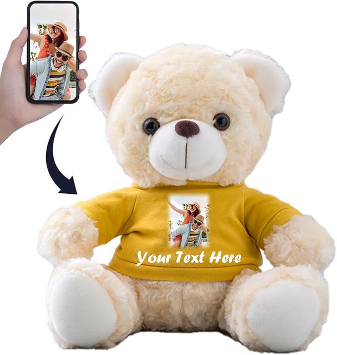 Teddy Bear Customized Gifts for Women/Men with Custom Text, Personalized Teddy Bear Stuffed with T-Shirt as Personalized Gifts for Christmas Valentines Day Birthday (10 inch-Text+Photo)