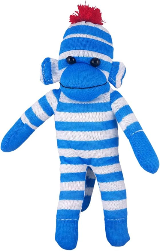 Plushland Adorable Sock Monkey, The Original Traditional Hand Knitted Stuffed Animal Toy Gift-for Kids, Babies, Teens, Girls and Boys Baby Doll Present Puppet (16'' Blue)