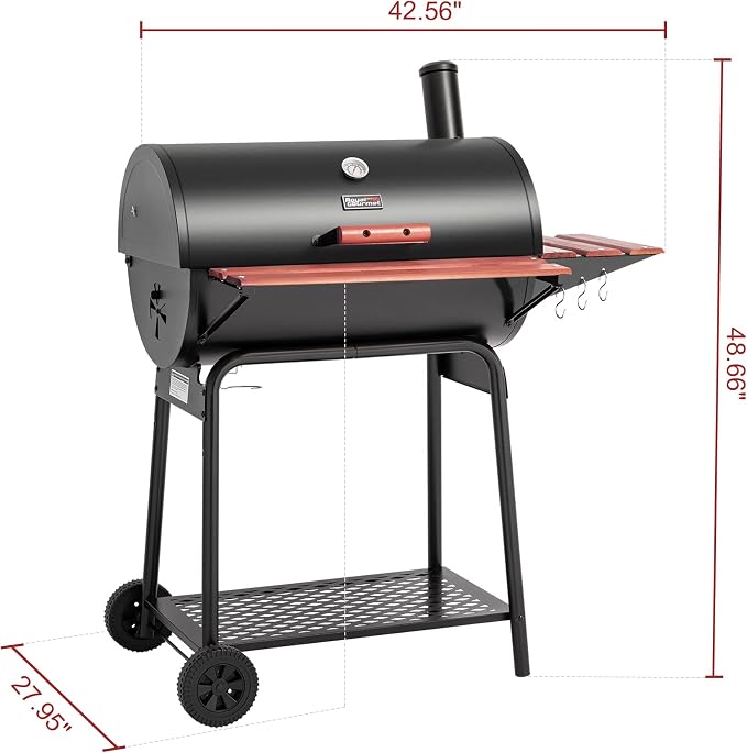 Royal Gourmet CC1830V 30 Barrel Charcoal Grill with Wood-Painted Side Front Table, 627 Square Inches Cooking Space, for Outdoor Backyard, Patio and Parties, Black | Wood-Painted Table, 627 Square Inches Cooking Space, Outdoor BBQ Grill for Outdoor Back...
