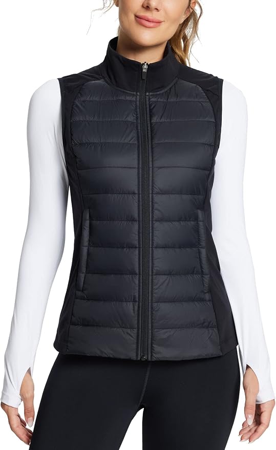 baleaf Womens Lightweight Warm Puffer Vest Winter Running Sleeveless Jacket | Zip Pockets & Soft Curve Design, Windproof, Water-Resistant and Noiseless Fabric, Suitable for Running, Hiking in 20°F-60°F