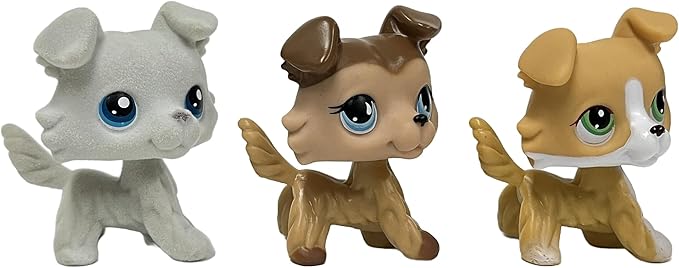 3pcs/Set Custom Flocked Pet Shop Toys Short Hair Cat Kitten Collie Great Dane Cocker Spaniel Dachshund Puppy Dog OOAK Compatible with LPS (#363 and 893 and 272)