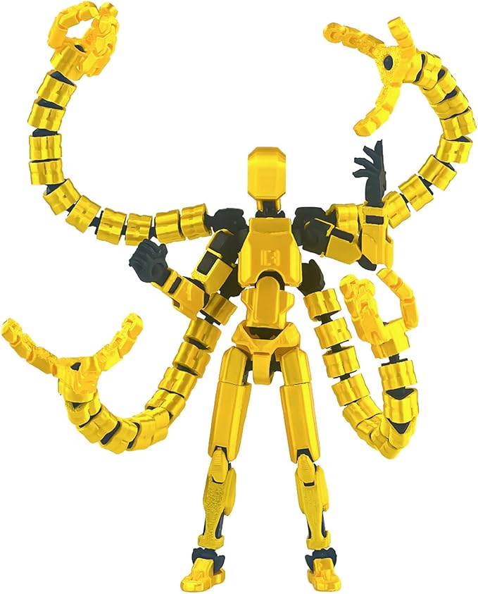 Assembly Completed T13 Action Figure,T13 Action Figure Multi-Jointed Movable,Ultimate Desktop Decor for Lovers t-13 Movability 3D Printed Toys (Yellow, 7.2in)