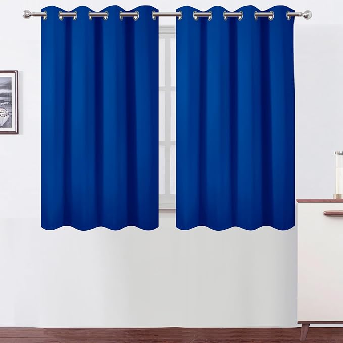 LEMOMO Blackout Curtains 66 x 54 Inch Long Royal Blue Curtains Set of 2 Panels Room Darkening Curtains for Bedroom and Living Room