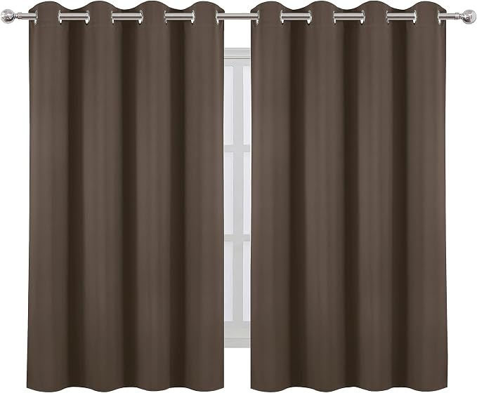 LEMOMO Blackout Curtains 52 x 45 inch/Chocolate Brown Curtains Set of 2 Panels/Thermal Insulated Room Darkening Bedroom Curtains