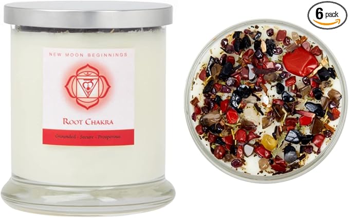 Root Chakra Candle by New Moon Beginnings - Chakra Candles - Herb, Flower, & Crystal Candles - Aromatherapy Candles - Soy Candle