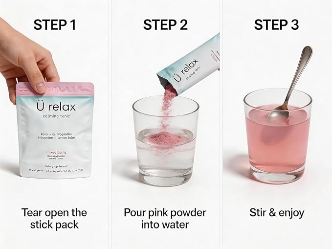 U-Relax Calming Drink Mix – Supports Relaxation & Stress Relief–Mixed Berry Relaxation Powder–15 Single-Serve Packets