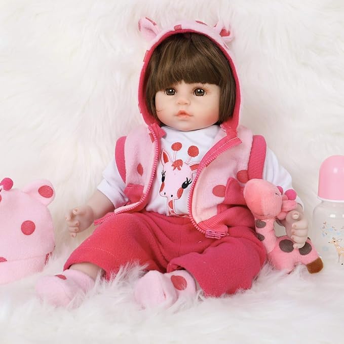 ENADOLL Reborn Baby Doll Realistic Silicone Vinyl Polka Dot Giraffe Baby 16 inch Weighted Soft Body Lifelike Doll Gift Set for Ages 3+(Polka Dot Giraffe)