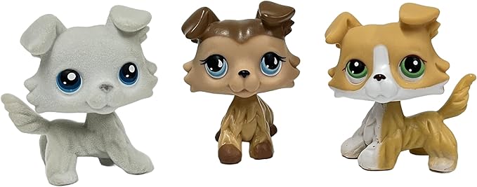 3pcs/Set Custom Flocked Pet Shop Toys Short Hair Cat Kitten Collie Great Dane Cocker Spaniel Dachshund Puppy Dog OOAK Compatible with LPS (#363 and 893 and 272)