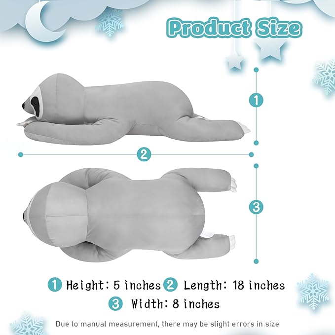 My OLi 18'' Sloth Cooling Stuffed Animal Pillow Coolable Stuffed Sloth Pillow Soft Chill Plush Hugging Pillow Plush Toys Gift for Kids Adults