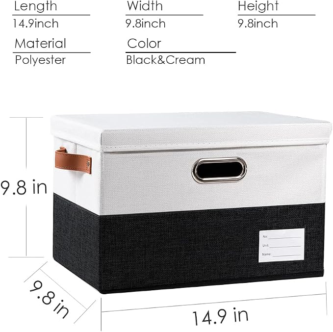Foldable Storage Bins with Lids [3-Pack] Fabric Collapsible Storage Boxes Baskets Cubes Containers with Handles for Closet Living Room Bedroom (Black & White 14.9x9.8x9.8'')